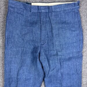Polo Ralph Lauren Pants Mens 36x32 Blue 100% Linen Adjustable Trousers